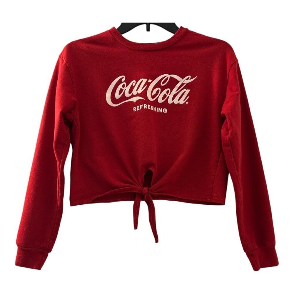 COCA COLA cropped long sleeve tshirt, size small, red, tie in front.